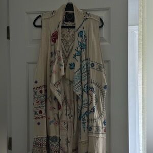 Johnny Was Biya Cream Embroidered Vest Duster